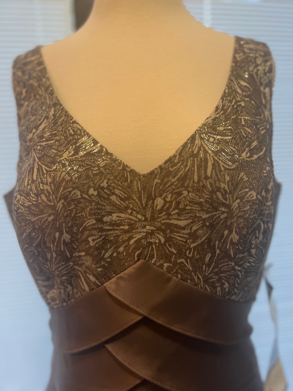 Macy's Brown Metallic Jacquard & Satin Cocktail Dress